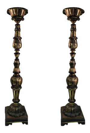 Monumental Ornate Baroque Carved Wood Torchieres - a Pair