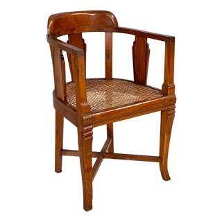 Italian Art Nouveau Wood and Straw Tub Chair, 1930s For Sale