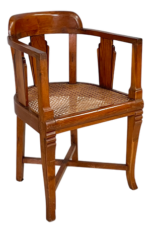 Italian Art Nouveau Wood and Straw Tub Chair, 1930s