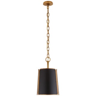 Carrier & Company for Visual Comfort Signature Hastings Small Pendant in Hand-Rubbed Antique Brass with Black Shade For Sale