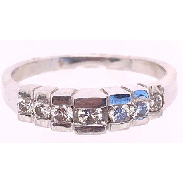 Antique White 14 Karat White Gold Diamond Half Anniversary Bridal Wedding Ring For Sale - Image 8 of 9