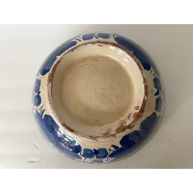 Large Vintage Mexican Blue and Ivory Talavera Pottery Bowl For Sale - Image 14 of 15