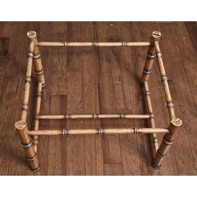 Mid-Century Hollywood Regency Oak Faux Bamboo Cast Brass and Glass Tray Coffee Table For Sale - Image 10 of 10