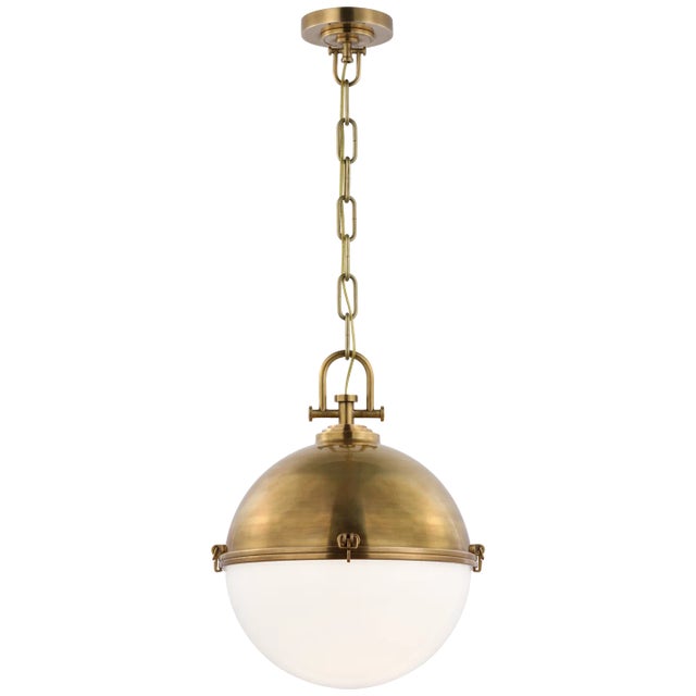 Visual Comfort Chapman & Myers for Visual Comfort Signature Adrian X-Large Globe Pendant in Antique-Burnished Brass with White Glass For Sale - Image 4 of 8