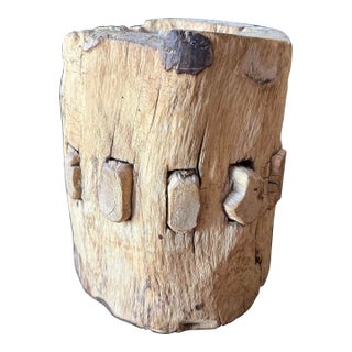 Carved Wooden Wheel Hub: Primitive Architectural Salvage For Sale