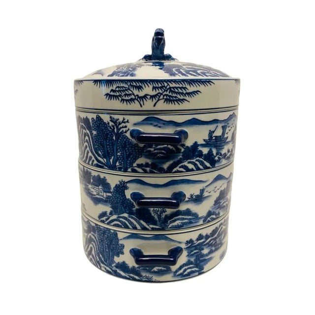Bombay Blue Willow Porcelain Lunch Box Chinese Dragon 4 Piece Stacking Dish. Excellent overall preowned condition. No...