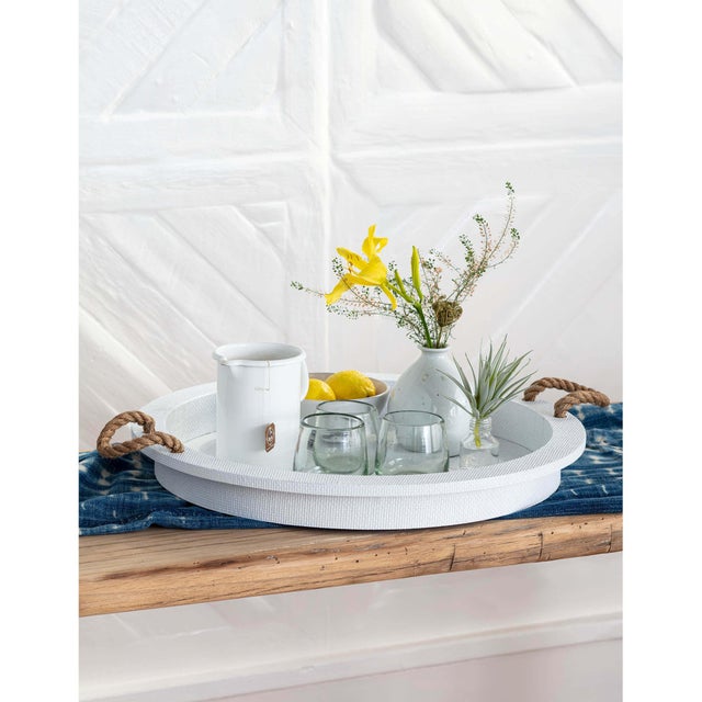 Inspired by Ancient Greece, the Aegean tray wears a white faux rattan finish with complementary jute rope handles. This...