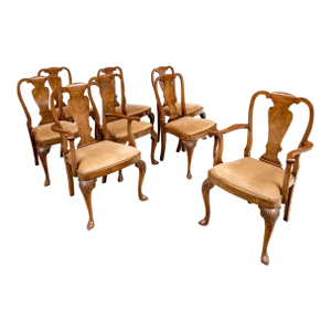 Early 20th Century George II Style Walnut Dining Chairs--Set of Eight