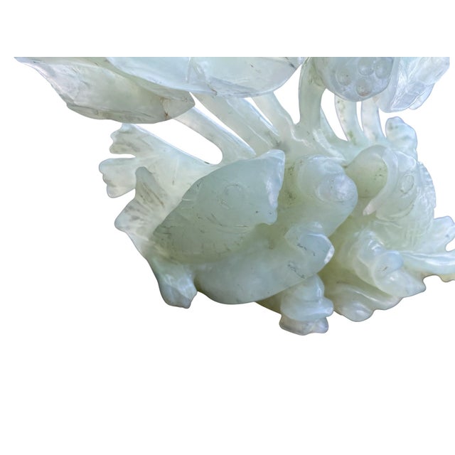 Chinese Mid 20th Century Chinese Carved Jade-Colored Hardstone Fish and Lotus Sculpture For Sale - Image 3 of 9