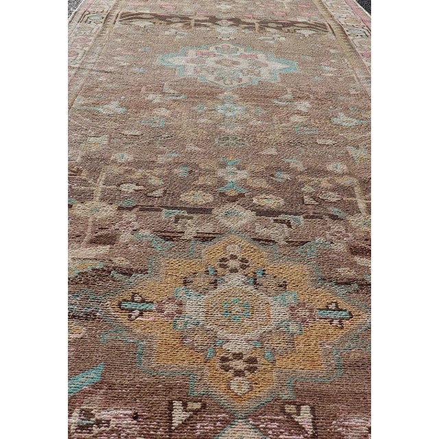 Textile Vintage Hamadan Runner With Medallions Set on a Tan Field 3' 5 X 9' 9 For Sale - Image 7 of 11