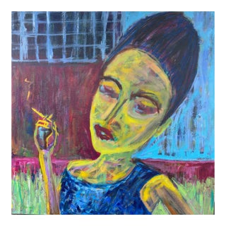 “Between Thoughts” Original Acrylic Contemporary Expressionism Portrait by Linda McDonough For Sale