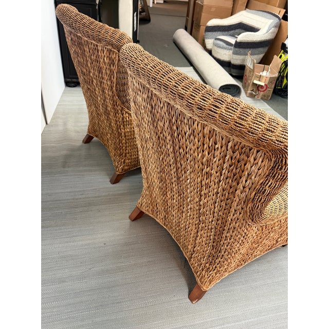 Rattan Wingback Mid 20th Century Chairs, Pair For Sale In San Francisco - Image 6 of 12