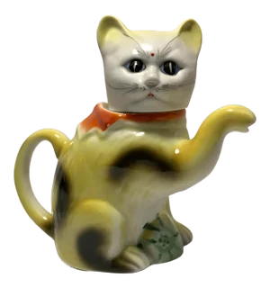 Mid-Century Hand-Painted Ceramic Chinese Lucky Cat Tea Pot