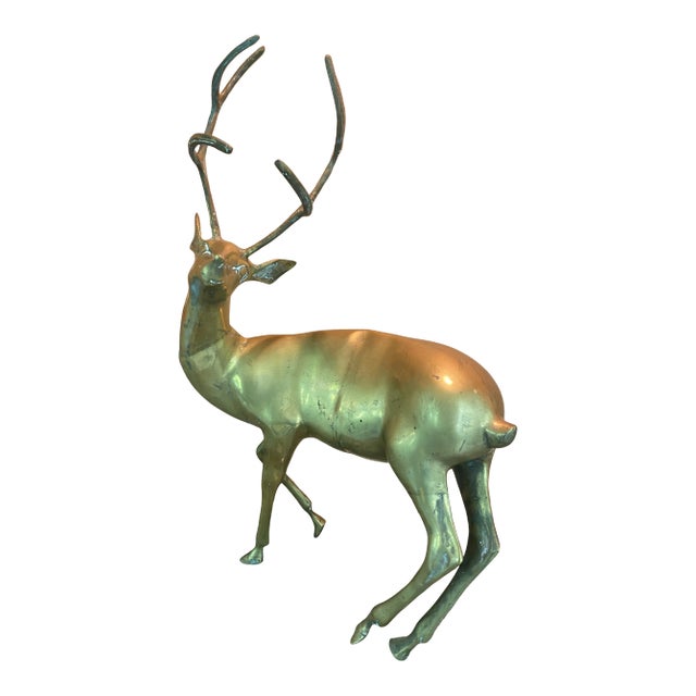 1970s Large Brass Buck Statue For Sale