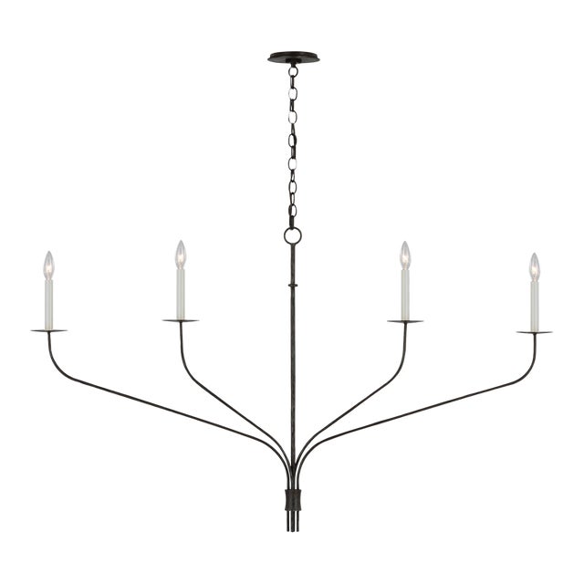 Ian K. Fowler for Visual Comfort Signature Belfair Grande Four Light Linear Chandelier in Aged Iron For Sale