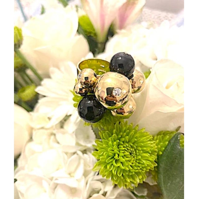 Andrew Clunn 18kt Yellow Gold and Onyx Tassel Ring With Diamonds For Sale - Image 10 of 12