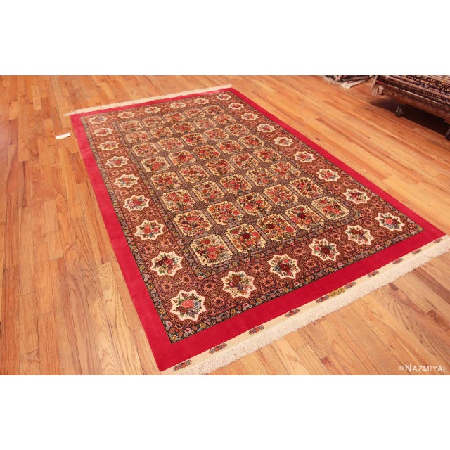 Amazing Fine Floral Garden Design Vintage Luxurious Silk Persian Qum Rug, country of origin: Persian Rugs, Circa date:...
