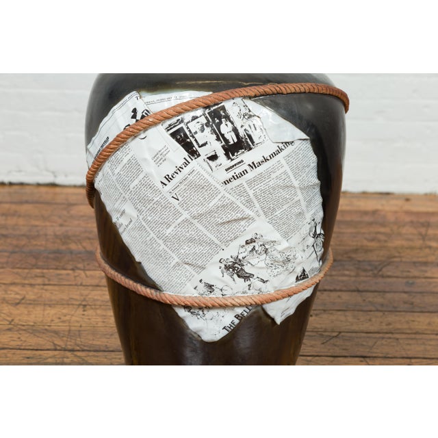 Late 20th Century Eclectic Large Black Planter or Vase with Rope and Newspaper Motifs, Sold Each For Sale - Image 5 of 12