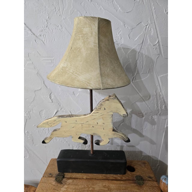 Wood Vintage Folk Art Adjustable Wooden Running Horse Weathervane Lamp For Sale - Image 7 of 11