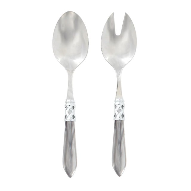 Light Gray VIETRI Aladdin Brilliant Light Gray Salad Server Set For Sale - Image 8 of 8