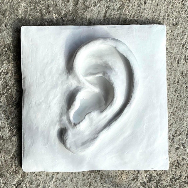 White Vintage Boho Plaster Relief of Ear For Sale - Image 8 of 10
