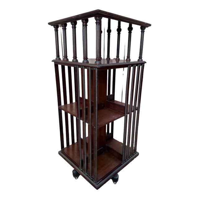 Victorian Revolving Bookcase in Mahogany and Brass, 1870s-1900s For Sale
