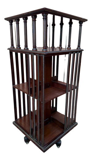 Victorian Revolving Bookcase in Mahogany and Brass, 1870s-1900s