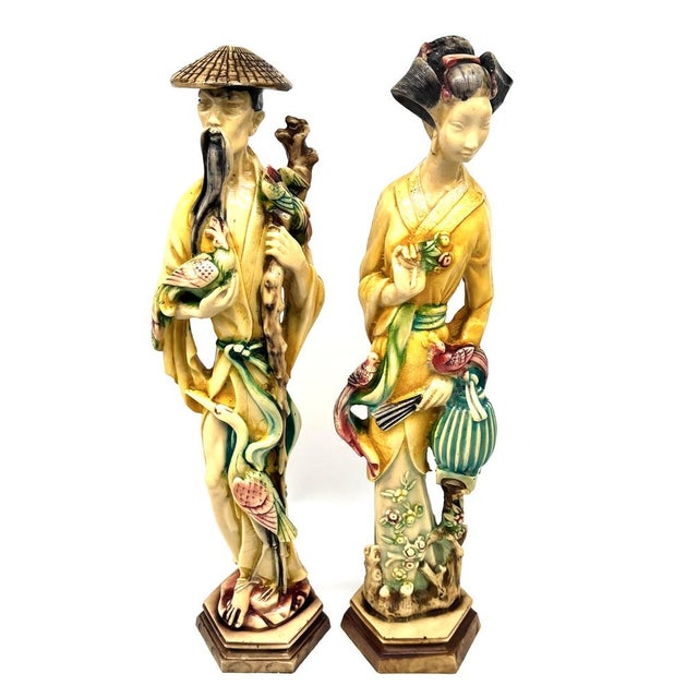 Mid-Century Modern Large Vintage Chinoiserie Sculptural Figures in Resin, 1970s, Set of 2 For Sale - Image 3 of 18