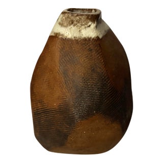 Vintage Ruth Batkin Signed Brutalist Studio Pottery Vase, 8” For Sale