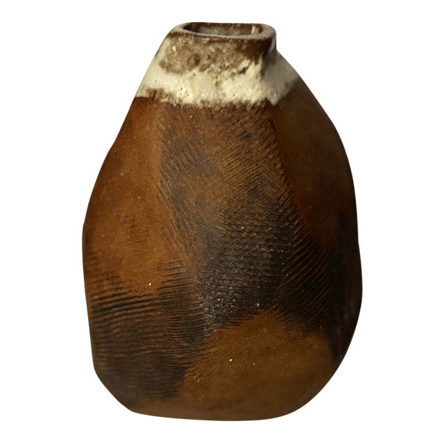 Vintage Ruth Batkin Signed Brutalist Studio Pottery Vase, 8” For Sale