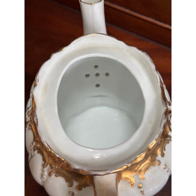 Rare Antique Ornate French Porcelain Nautical 5” Mellon Shaped Teapot With Heavy Gold Gilt For Sale In Baltimore - Image 6 of 12