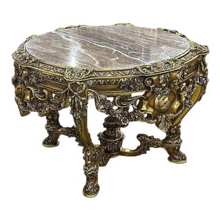 Gold Medium Table Marble Topped French Style For Sale