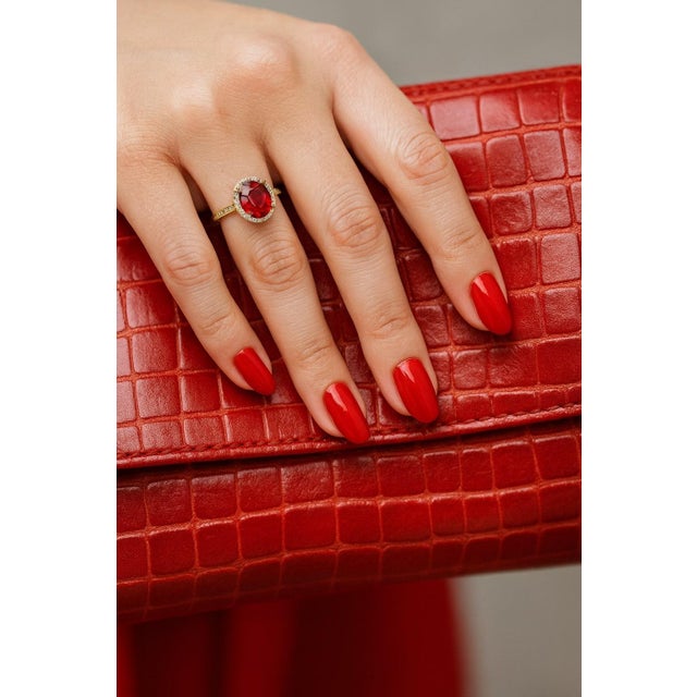 Gemstone Bochic “Capri” Natural Ruby & Diamonds Vintage Retro Ring Set In 18K Gold&Silver For Sale - Image 7 of 10