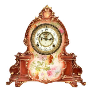 Antique Hand Painted Porcelain Mantel Clock "La Manche" Royal Bonn for Ansonia