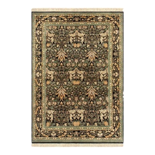Boho Chic 1990's Pak-Persian Black/Green Wool Rug - 4'0'' X 5'11'' For Sale