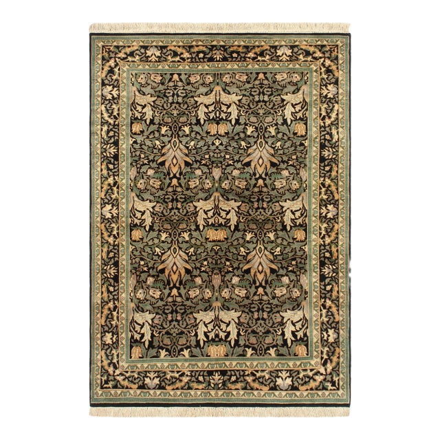 Boho Chic 1990's Pak-Persian Black/Green Wool Rug - 4'0'' X 5'11'' For Sale