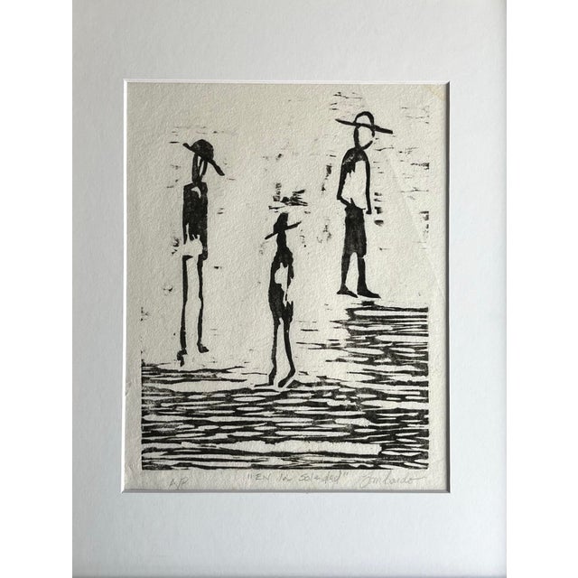 A vintage artist proof expressionist figurative woodblock print by Lombardo. Woodblock print titled and signed on bottom....