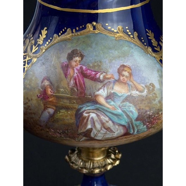 Ceramic French Sèvres Style Hand Painted Cobalt Porcelain Vase, 1890s For Sale - Image 7 of 12