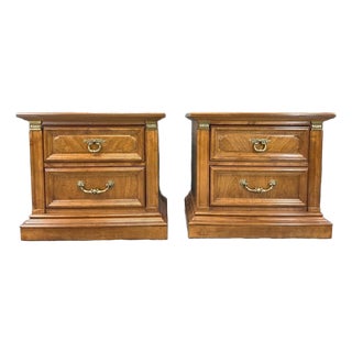 Vintage Stanley Regency Nightstands, Solid Wood, Brass Hardware, Pair For Sale