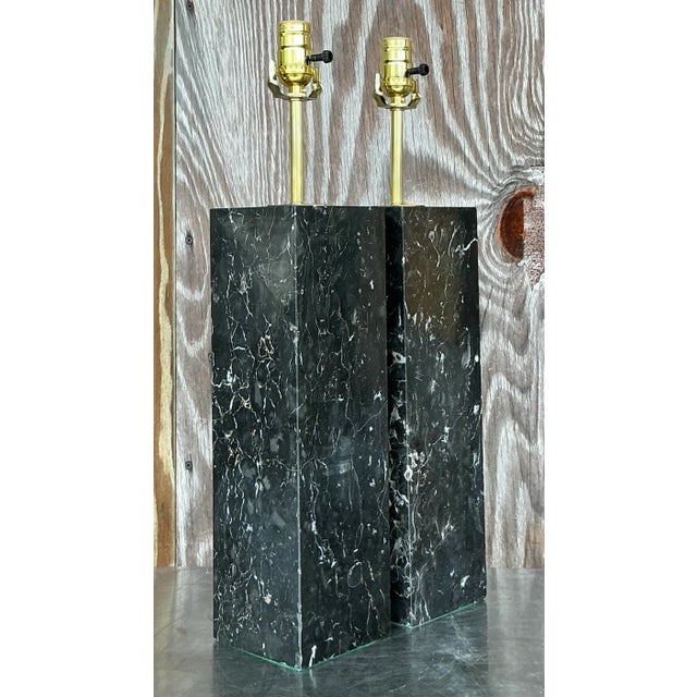 Vintage Boho Solid Black Marble Lamps - a Pair For Sale In West Palm - Image 6 of 10