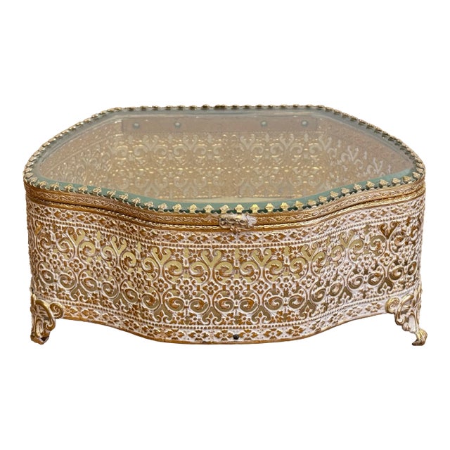 Vintage Hollywood Regency Ormolu Style Jewelry Box For Sale