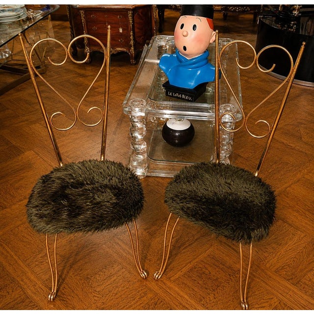 Gold-Plated Metal Chairs in the style of Maison Jansen, 1970s, Set of 2 For Sale - Image 6 of 7