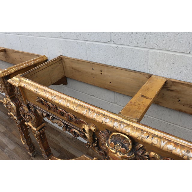 Antique Italian Baroque Giltwood Console Tables With Breccia Marble Tops | Pair | Circa 1900s For Sale - Image 18 of 18