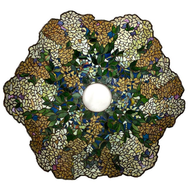 Fine Large Tiffany Style Stained and Leaded Glass Laburnum Table/Floor Lamp Shade For Sale - Image 9 of 12