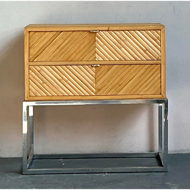 Mid-Century Modern Vintage a Boho Chevron Split Bamboo Chest of Drawers For Sale - Image 3 of 9