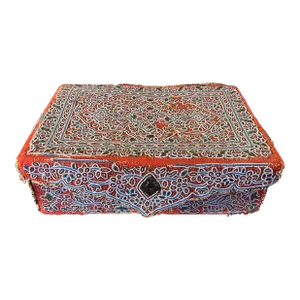 Antique Early 19th Century French Valuables Table Box Covered With Intricate Bead Work on Wool