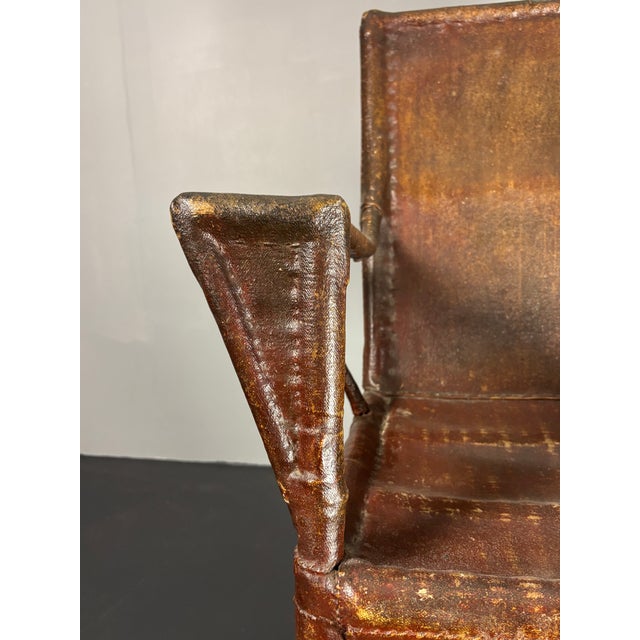 Art Deco Wabi Sabi Colonial Rattan and Faux Leather Oil Cloth Armchair, 1920s For Sale - Image 9 of 18