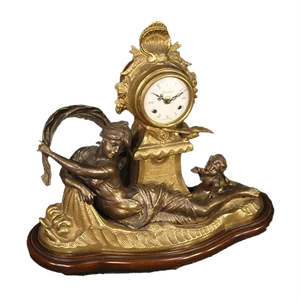 French Gilded and Bronze Clock, 1930s
