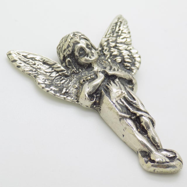 Vintage Italian Genuine Silver 800 Wall-Hanging Angel Figurine from Arezzo, 1970s For Sale - Image 3 of 11