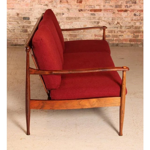 Wood Mid-Century Danish Rosewood 3-Seater Sofa with Red Wool Upholstery, 1960s For Sale - Image 7 of 13